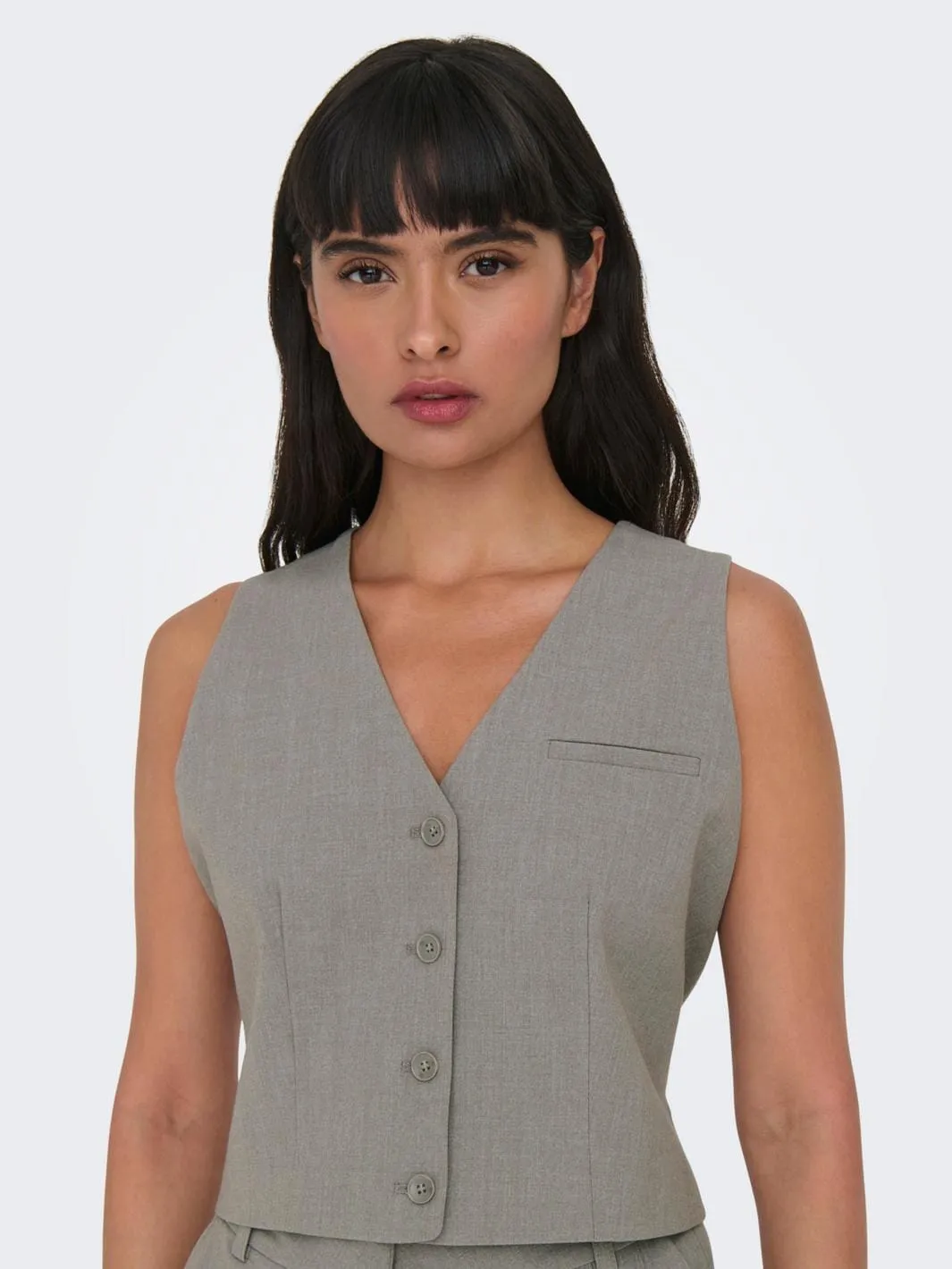 Only - Onlmavis Mel S/L Short Fit Vest Cc Tlr - 4270284 Brushed Nickel Morning Dove Mélange