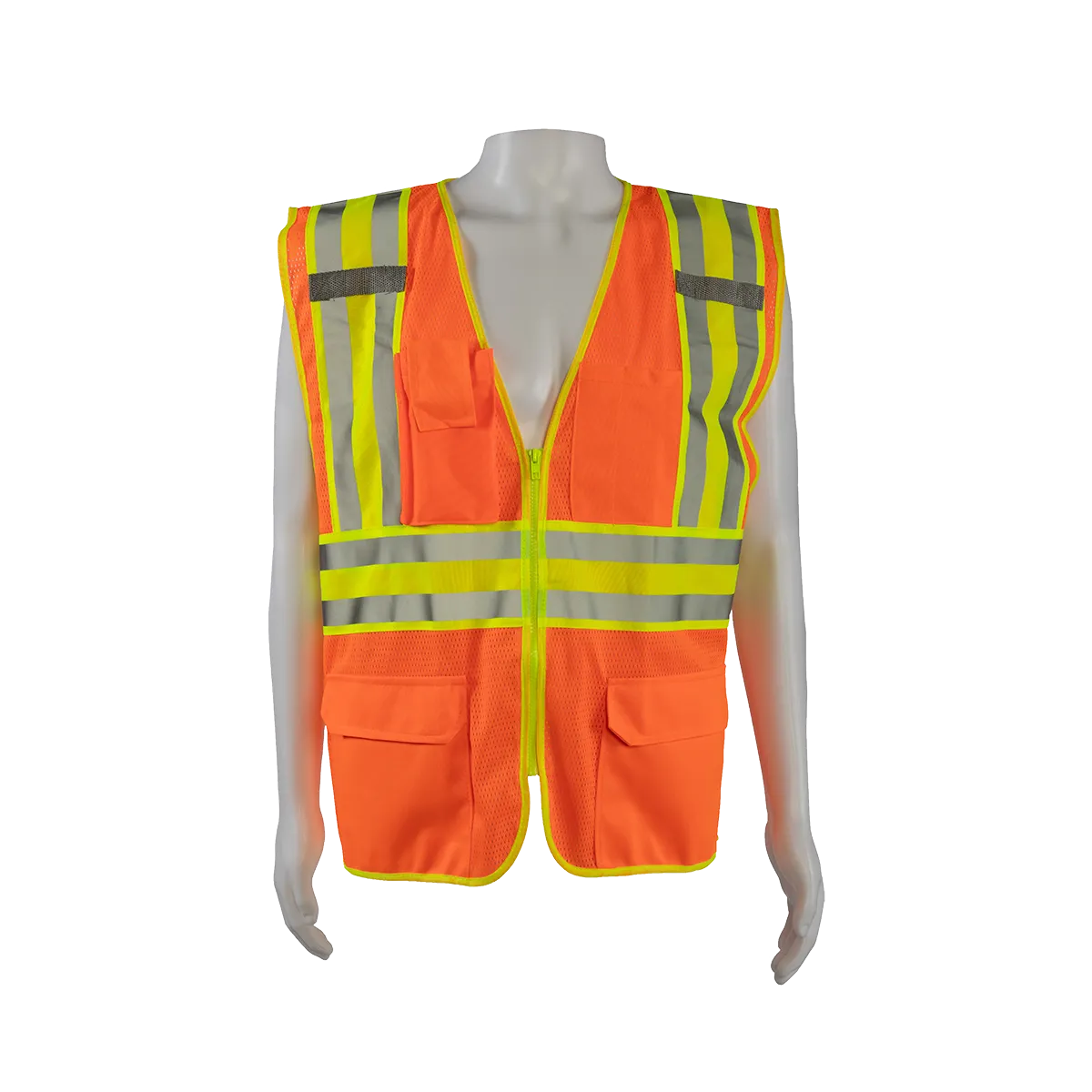 OVM2-CB2 ANSI Class II Deluxe Two Tone DOT Safety Vest Orange Mesh Lime Contrast