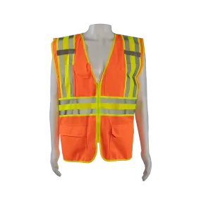 OVM2-CB2 ANSI Class II Deluxe Two Tone DOT Safety Vest Orange Mesh Lime Contrast