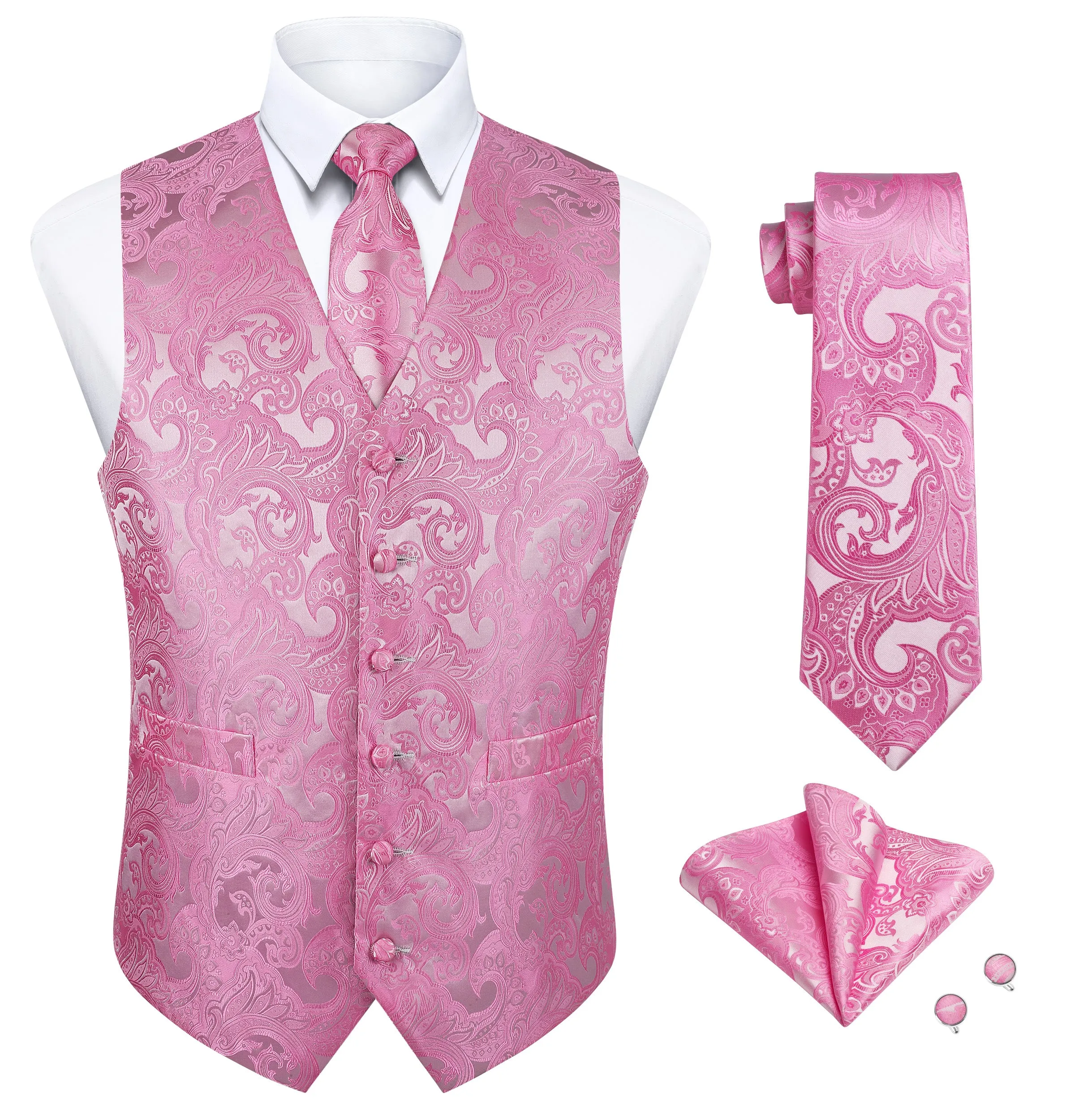 Paisley 4pc Suit Vest Set - PINK