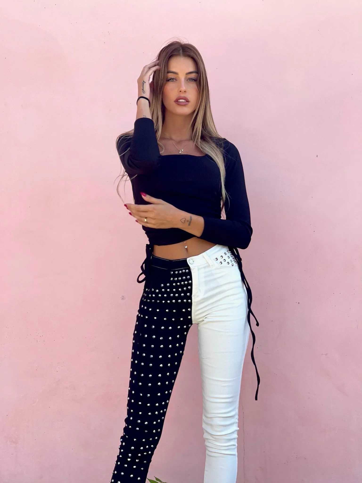 Pantalone black White con borchie