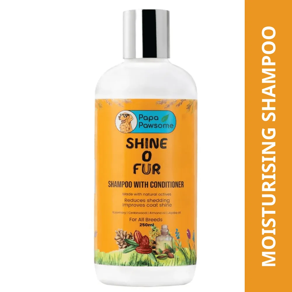 Papa Pawsome Shine O' Fur Shampoo with Conditioner and Palm Brush for Dogs