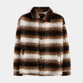 Plaid Long Hair Mens Jacket (Brown/White)