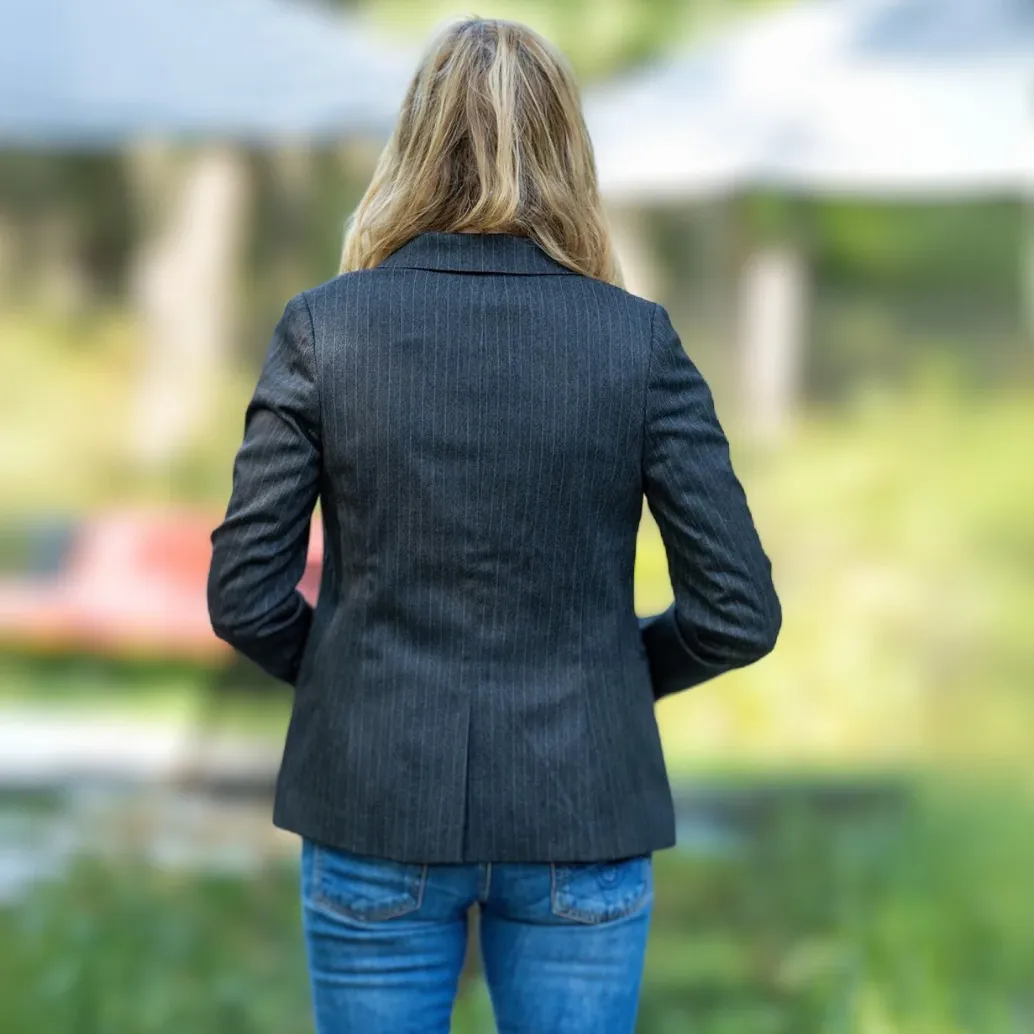 Plain Pinstripe Blazer  - Charcoal