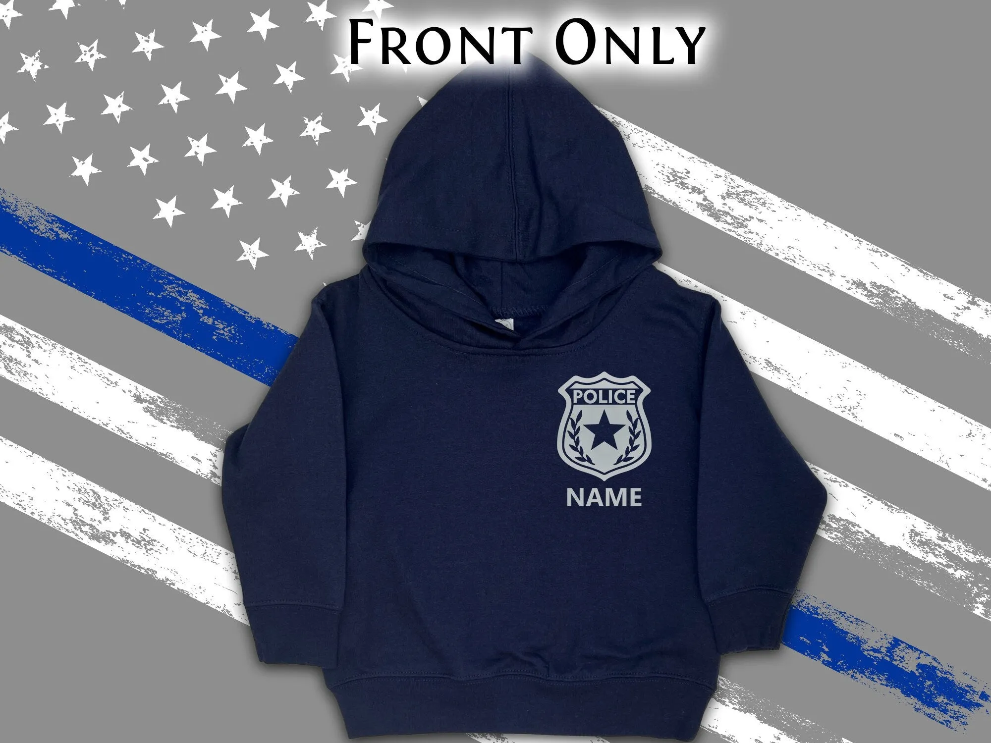 Police Navy Toddler Hoodie with Shield and Personalized Name - Optional Police Department on Back