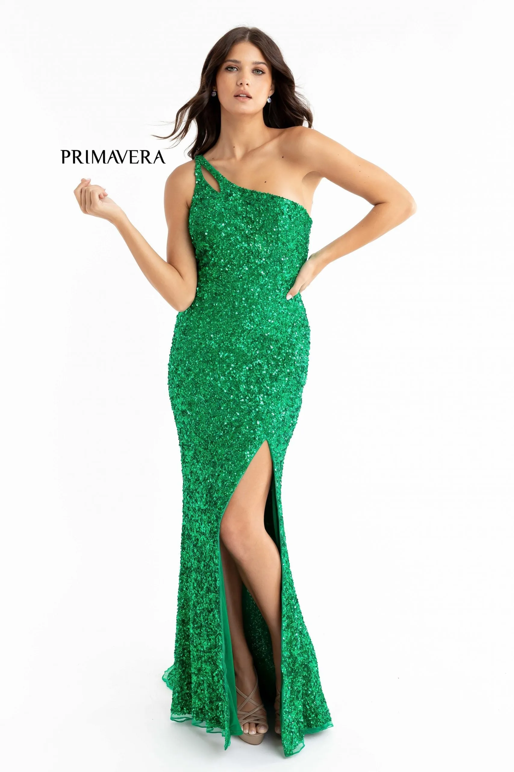 Primavera Couture 3761 Size 2, 4 One Shoulder Prom Dress Sequin Double Strap Back Slit Train Bright Blue