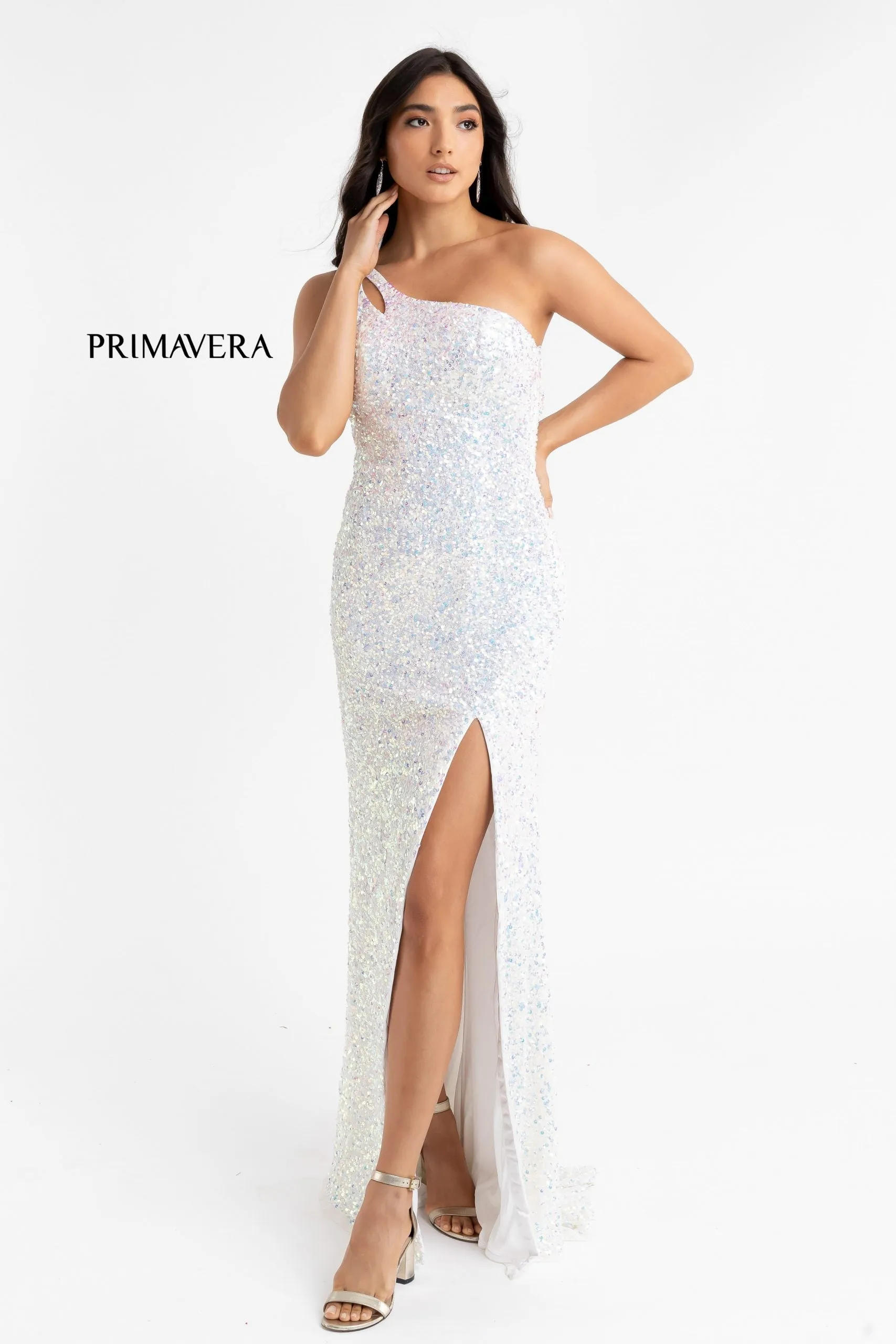 Primavera Couture 3761 Size 2, 4 One Shoulder Prom Dress Sequin Double Strap Back Slit Train Bright Blue