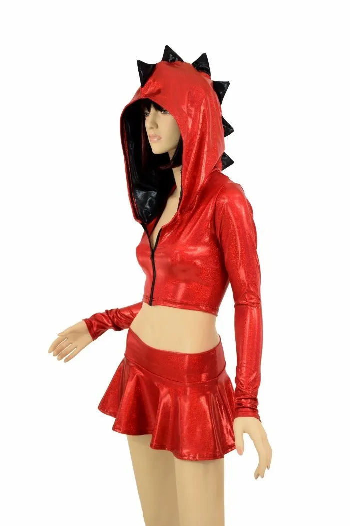 Red & Black Dragon Hoodie Skirt Set