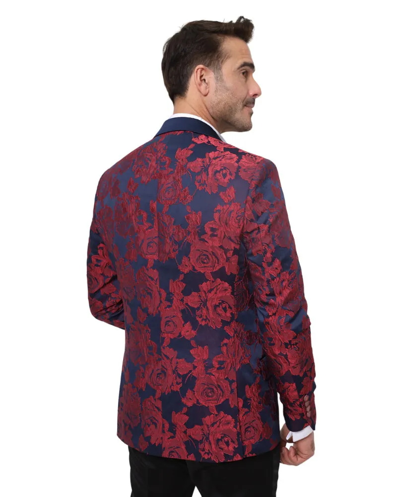 Red Rose Design Blazer with Contrasting Lapel & Matching Bow Tie