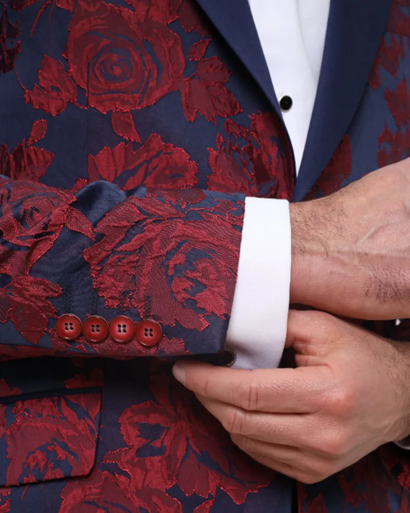 Red Rose Design Blazer with Contrasting Lapel & Matching Bow Tie