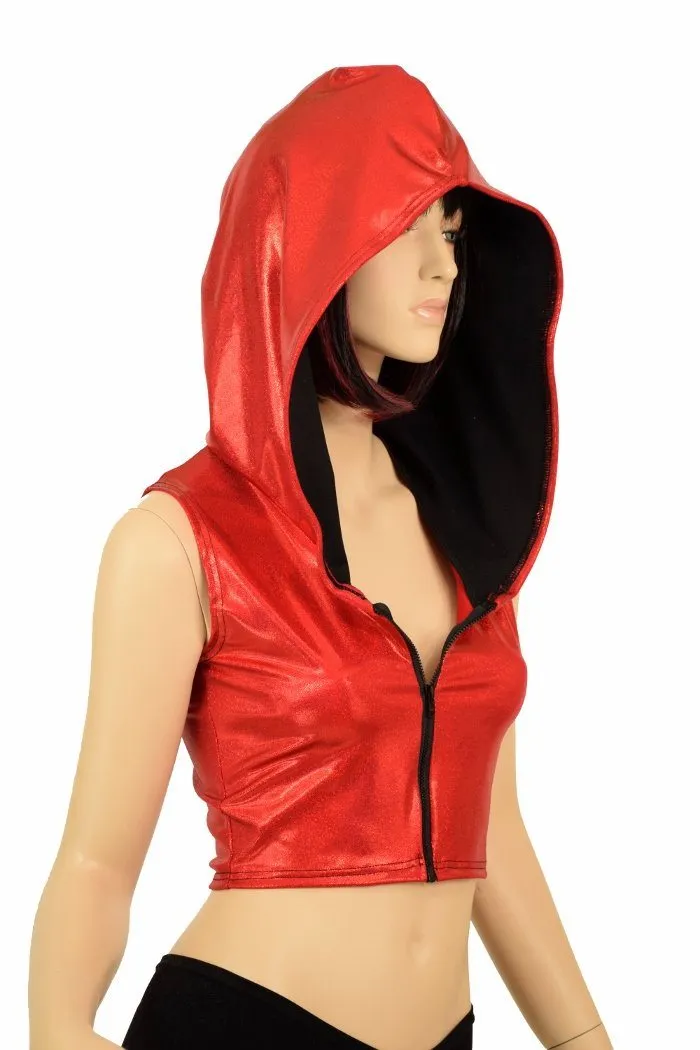 Red Zipper Crop Hoodie