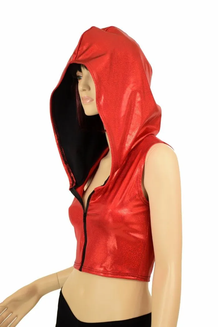 Red Zipper Crop Hoodie