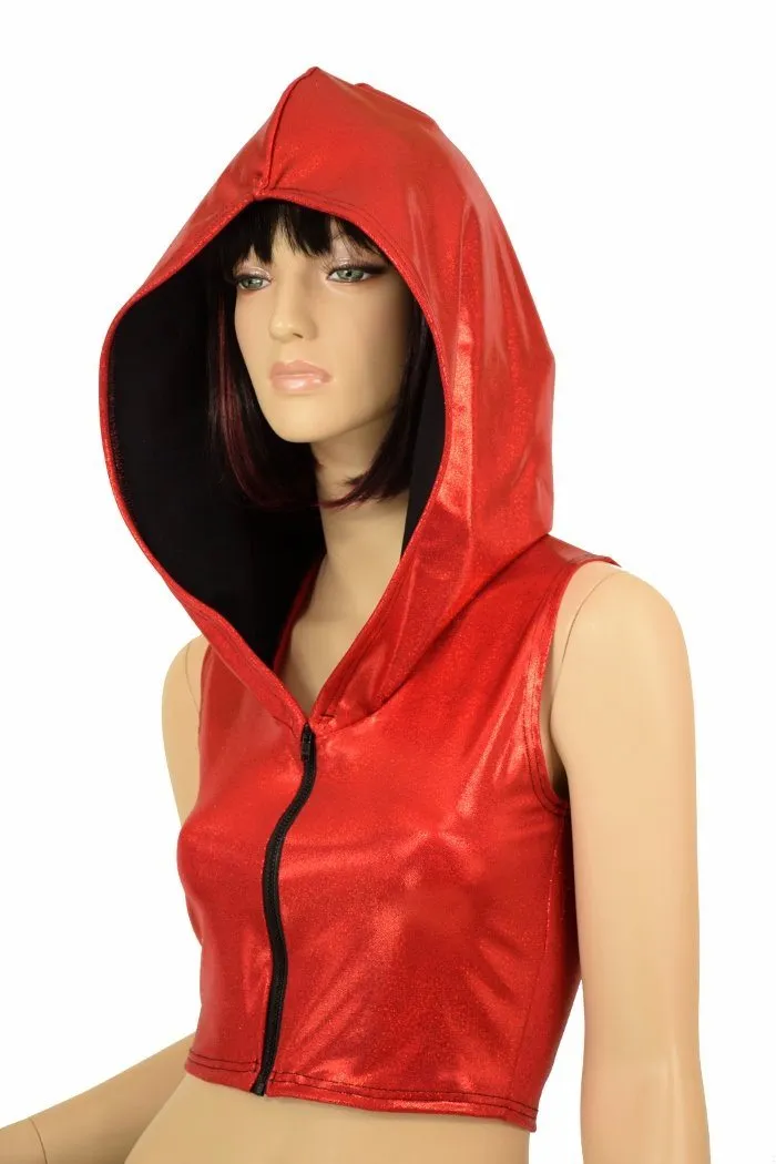 Red Zipper Crop Hoodie