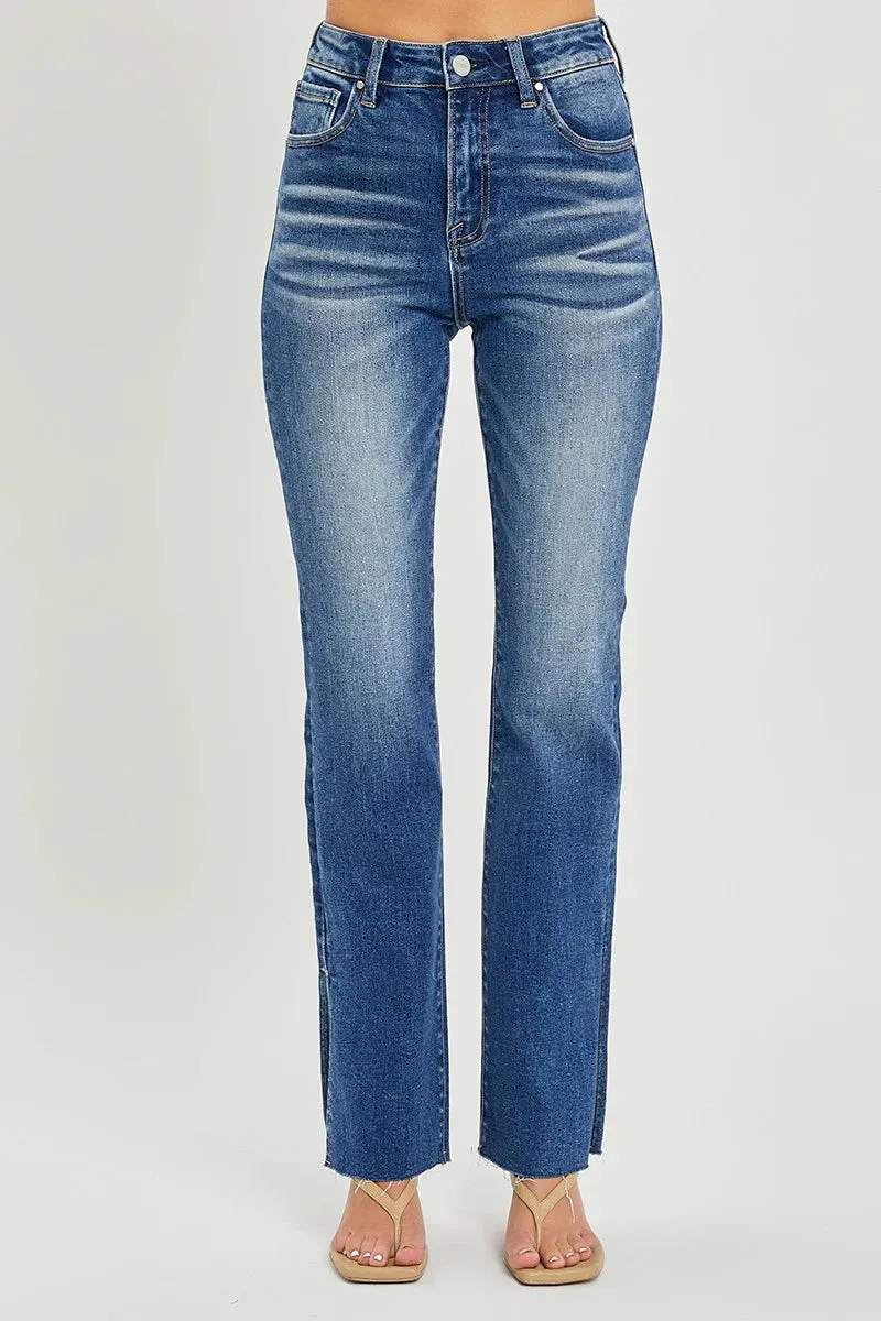 Risen HR Ankle Straight Raw Hem w/ Slit Jeans