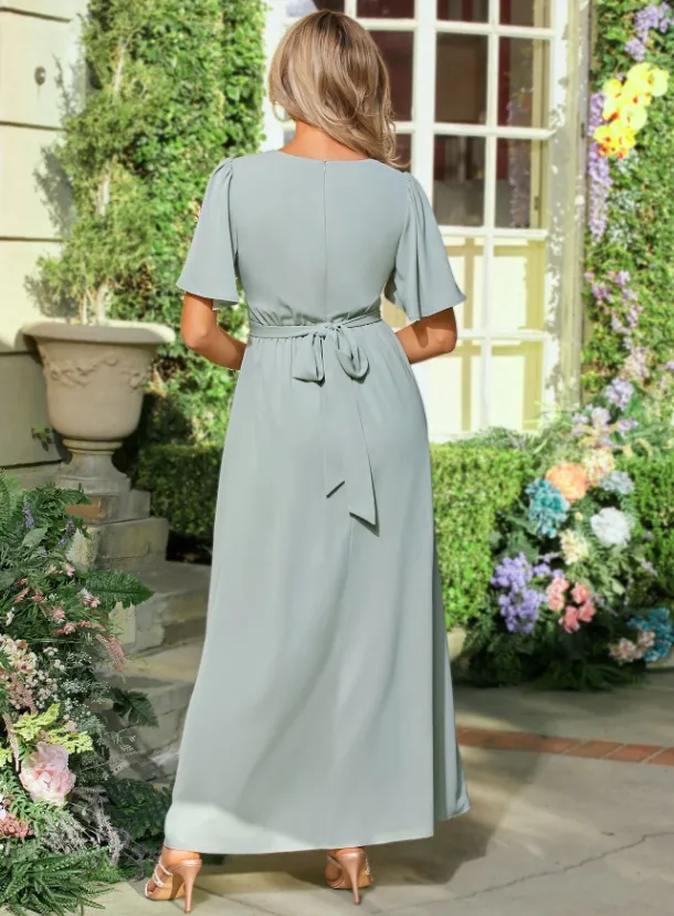 Sage Green Florence V-Neck Wrap Bridesmaid Dress