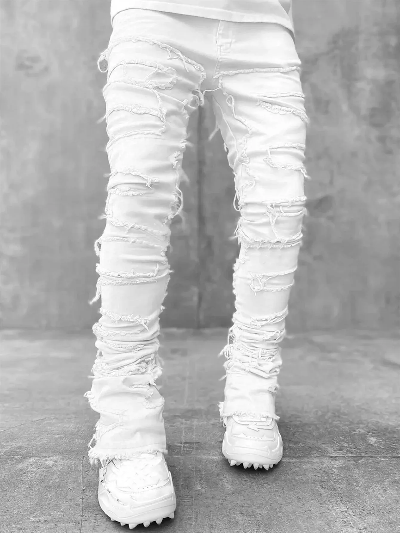 SeasonPrestige Men's Ripped Slim Fit Patched Distressed Destroyed Straight Denim Pants