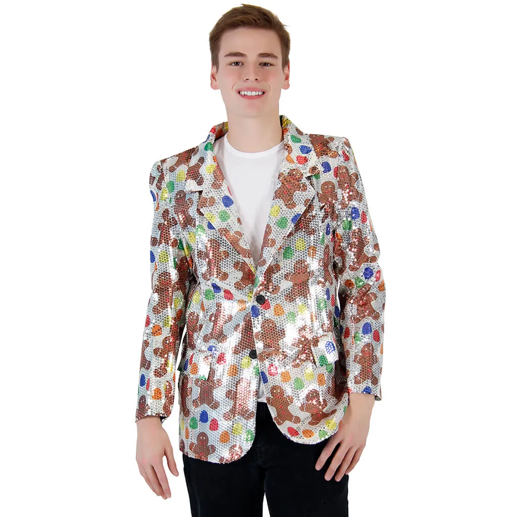 Sequin Gingerbread Man Ugly Christmas Blazer Jacket