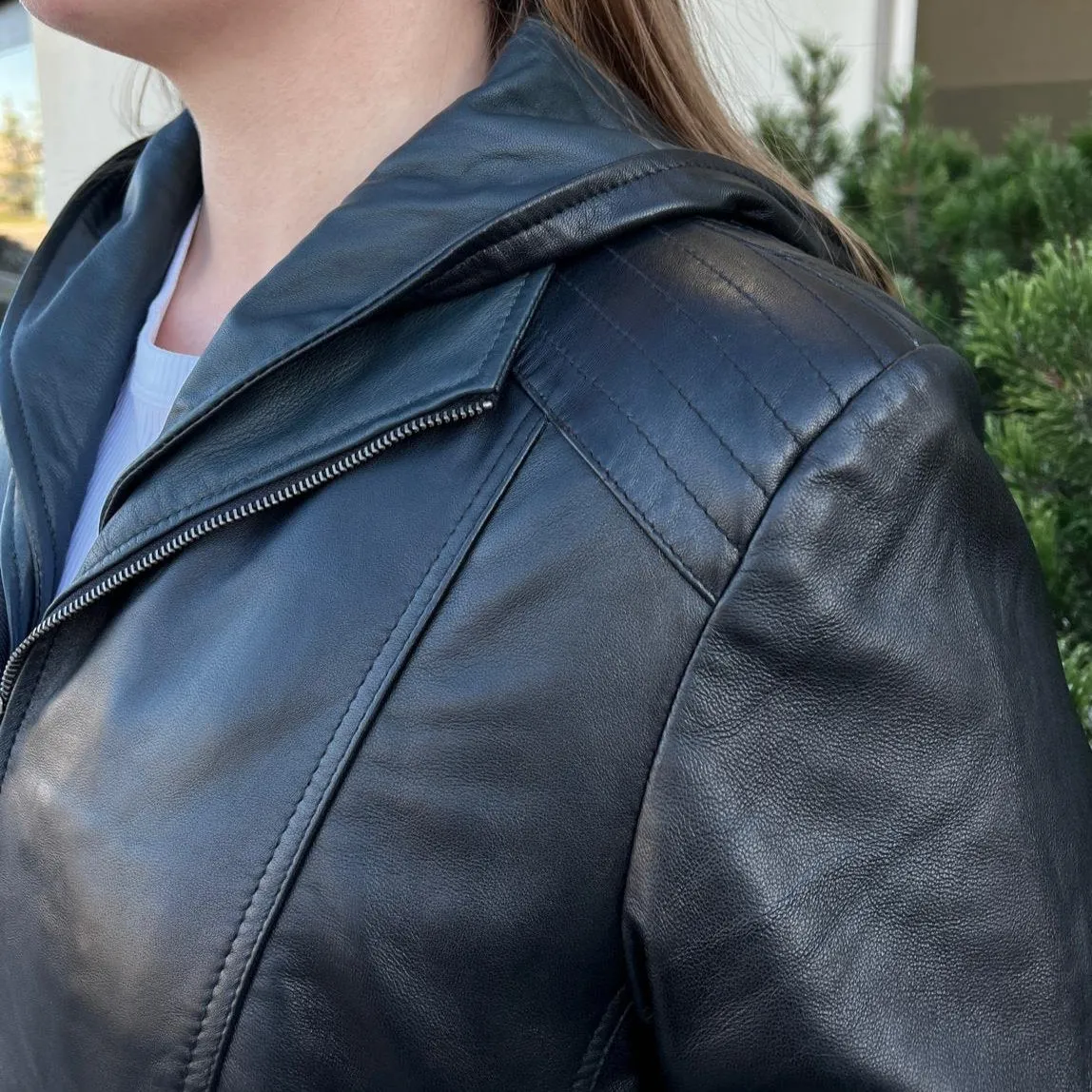 Sheep Leather Jacket with Removable Hood