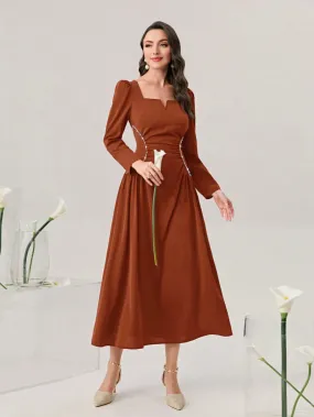 SHEIN Modely Sweetheart Neck Puff Sleeve Ruched Front Formal Dress