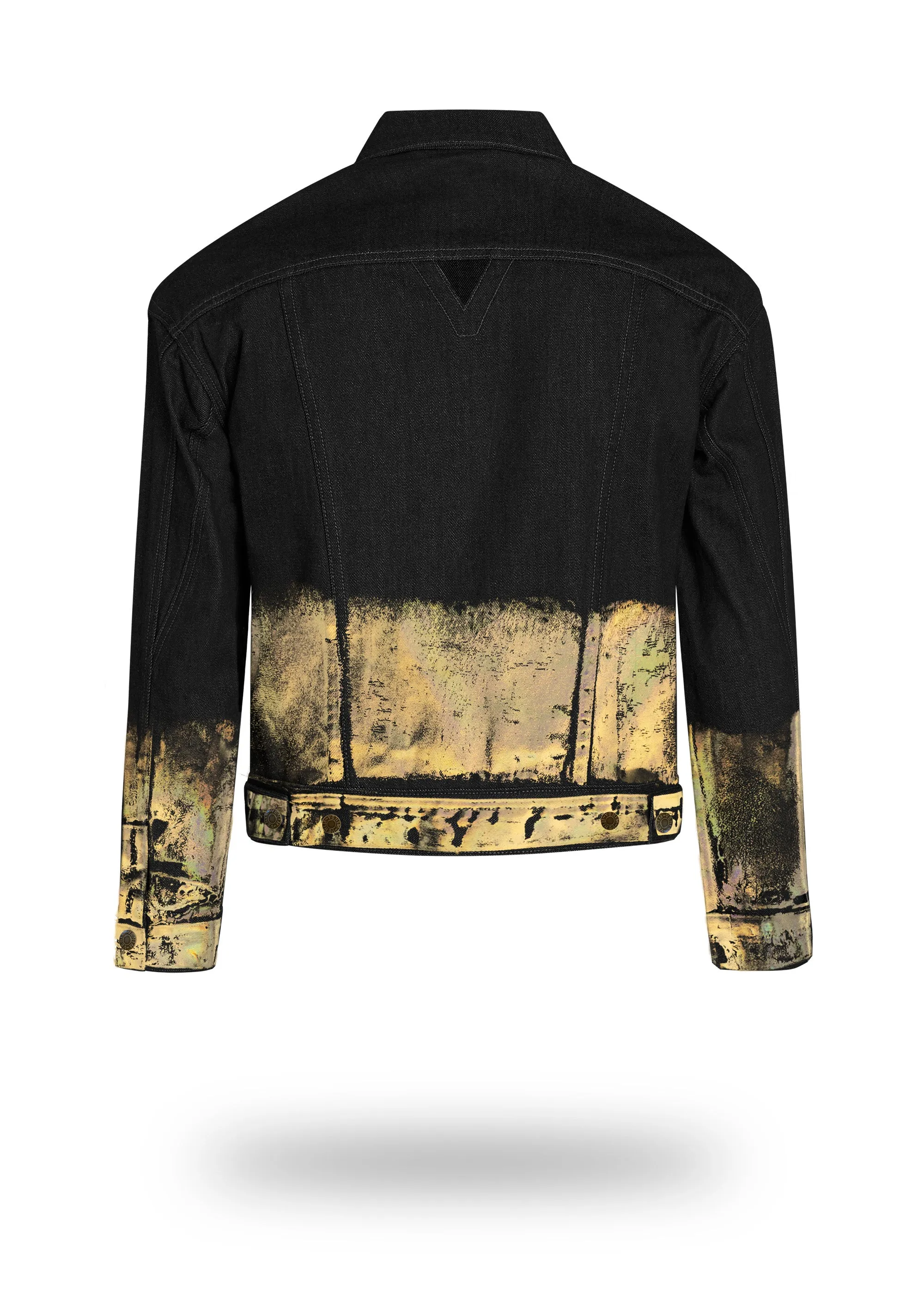 Shorter Classic Black Denim Jacket with Gold Holographic Foil