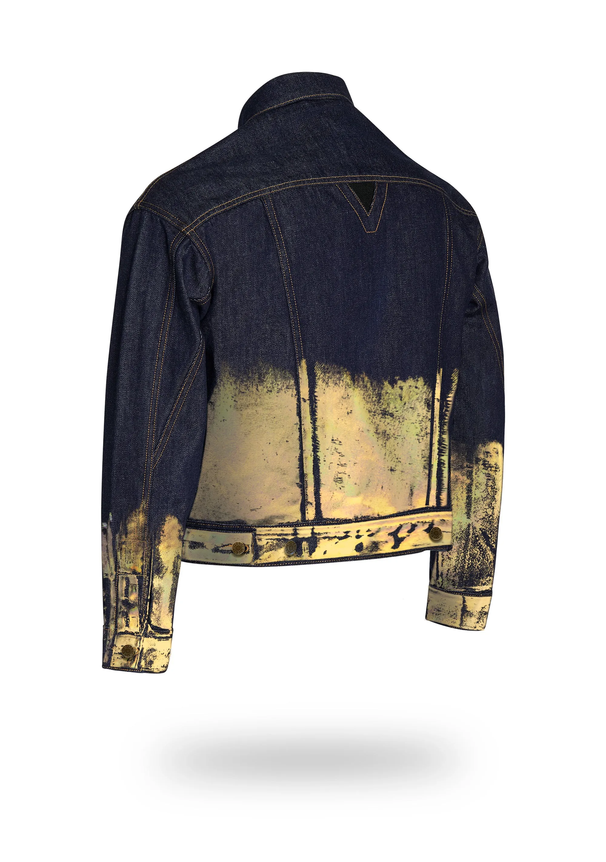 Shorter Indigo Denim Jacket with Gold Holographic Foil