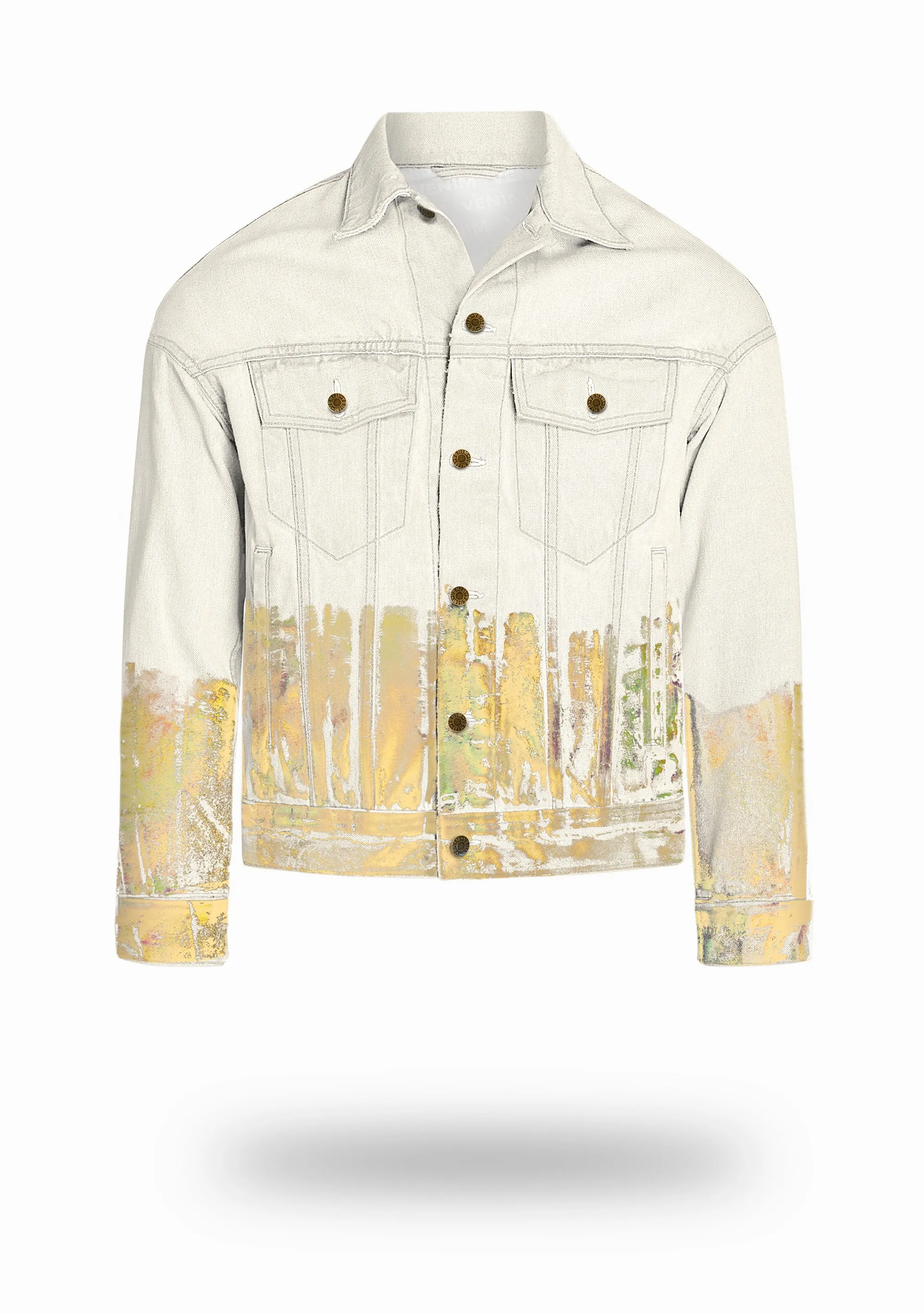 Shorter Off-White Denim Jacket with Gold Holographic Foil