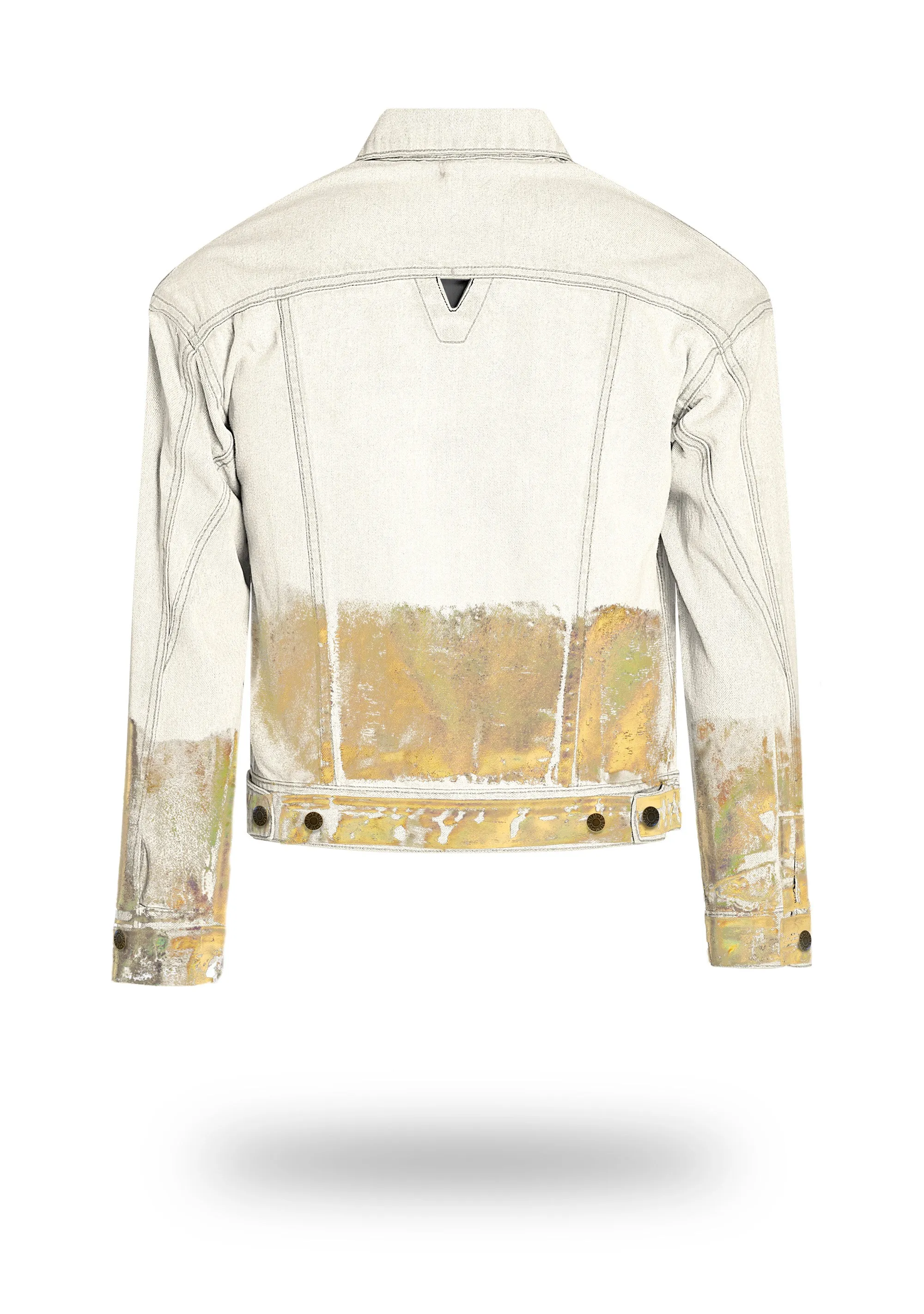 Shorter Off-White Denim Jacket with Gold Holographic Foil