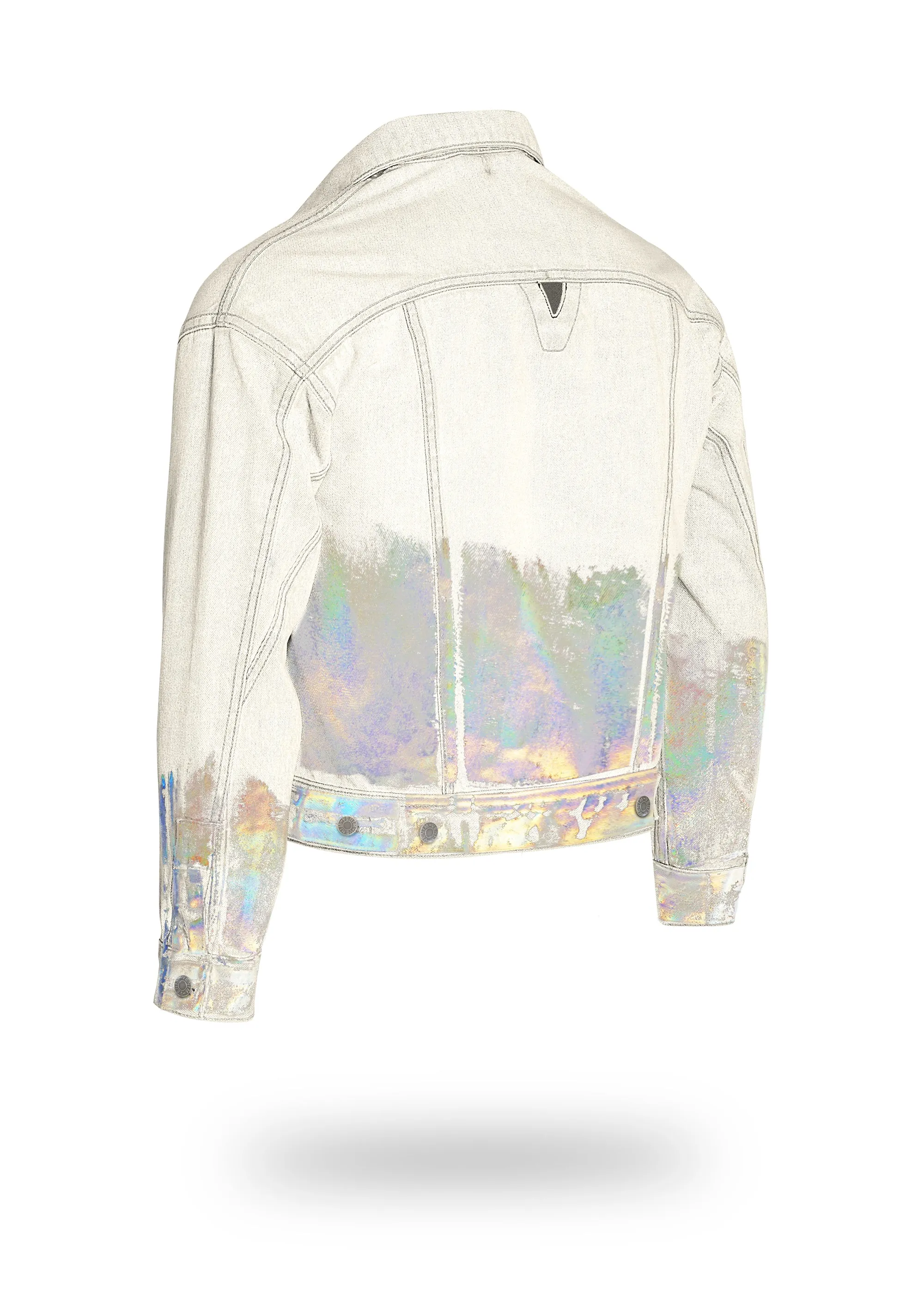 Shorter Off-White Denim Jacket with Holographic Foil