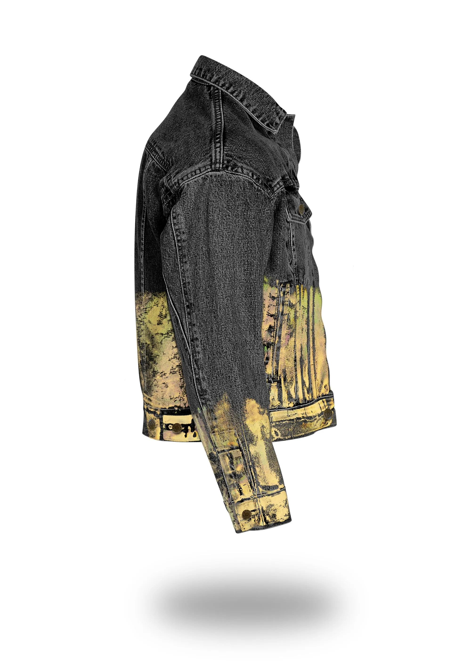 Shorter Washed Black Denim Jacket with Gold Holographic Foil