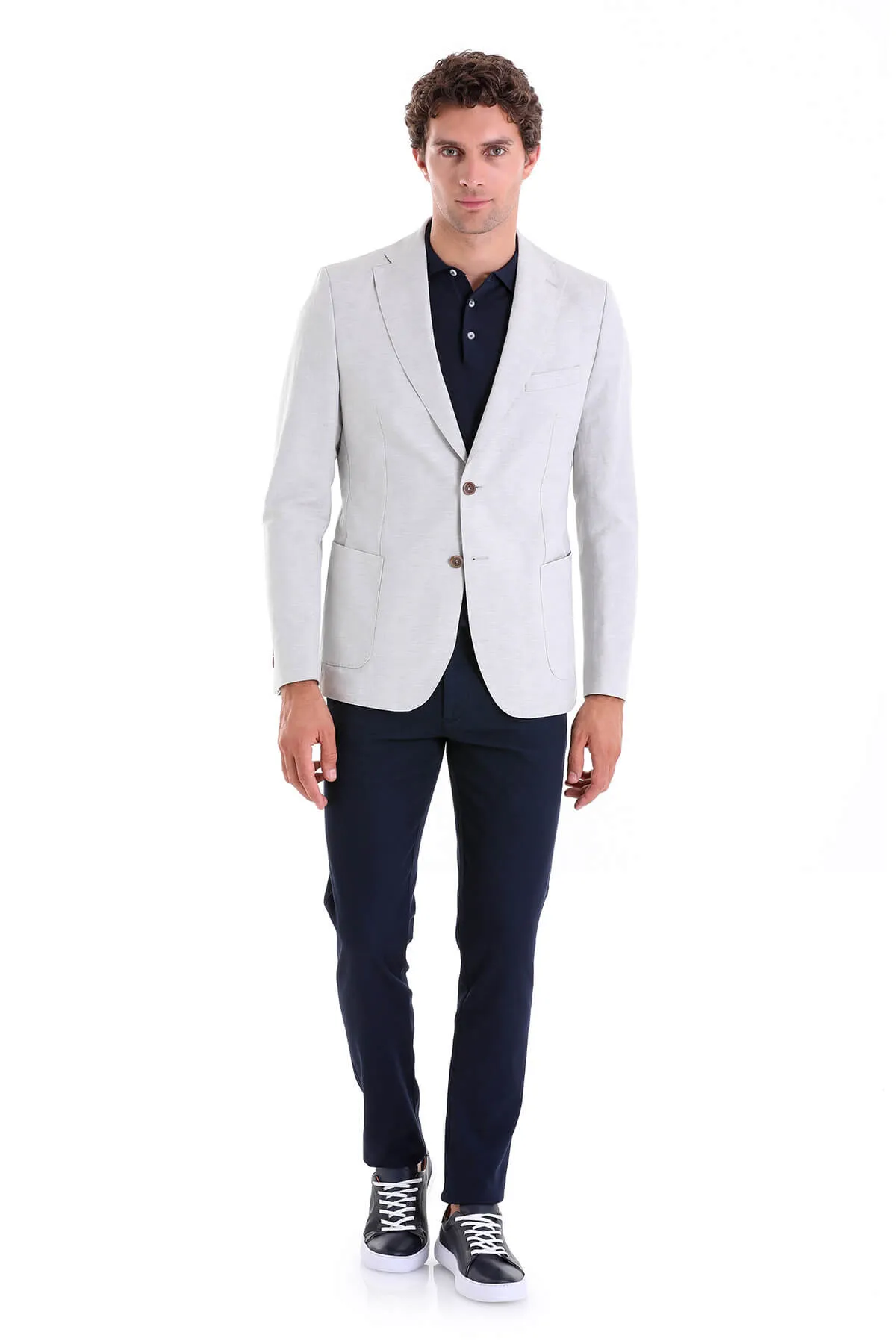 Slim Fit Notch Lapel Gray Linen Casual Blazer