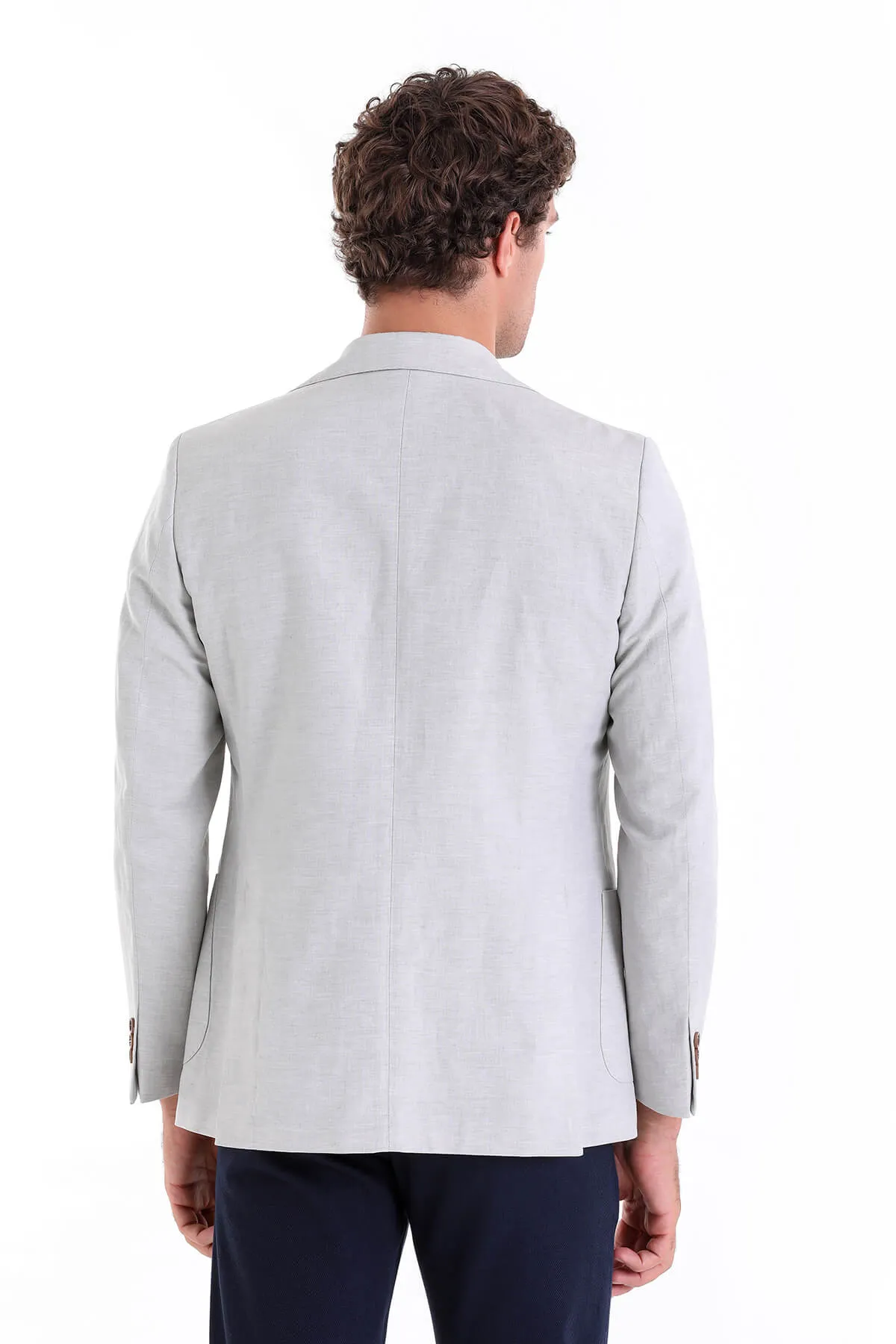 Slim Fit Notch Lapel Gray Linen Casual Blazer