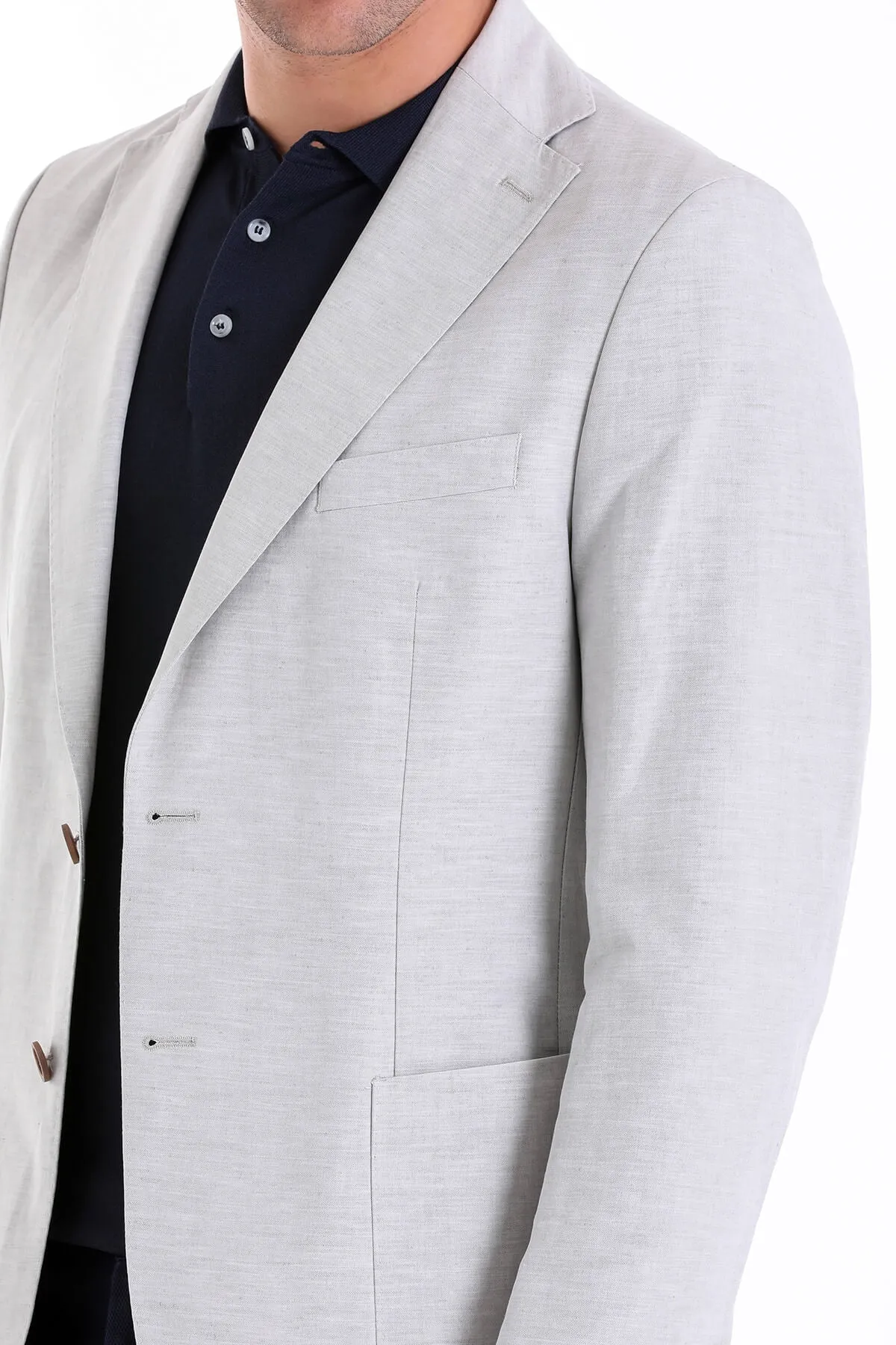 Slim Fit Notch Lapel Gray Linen Casual Blazer