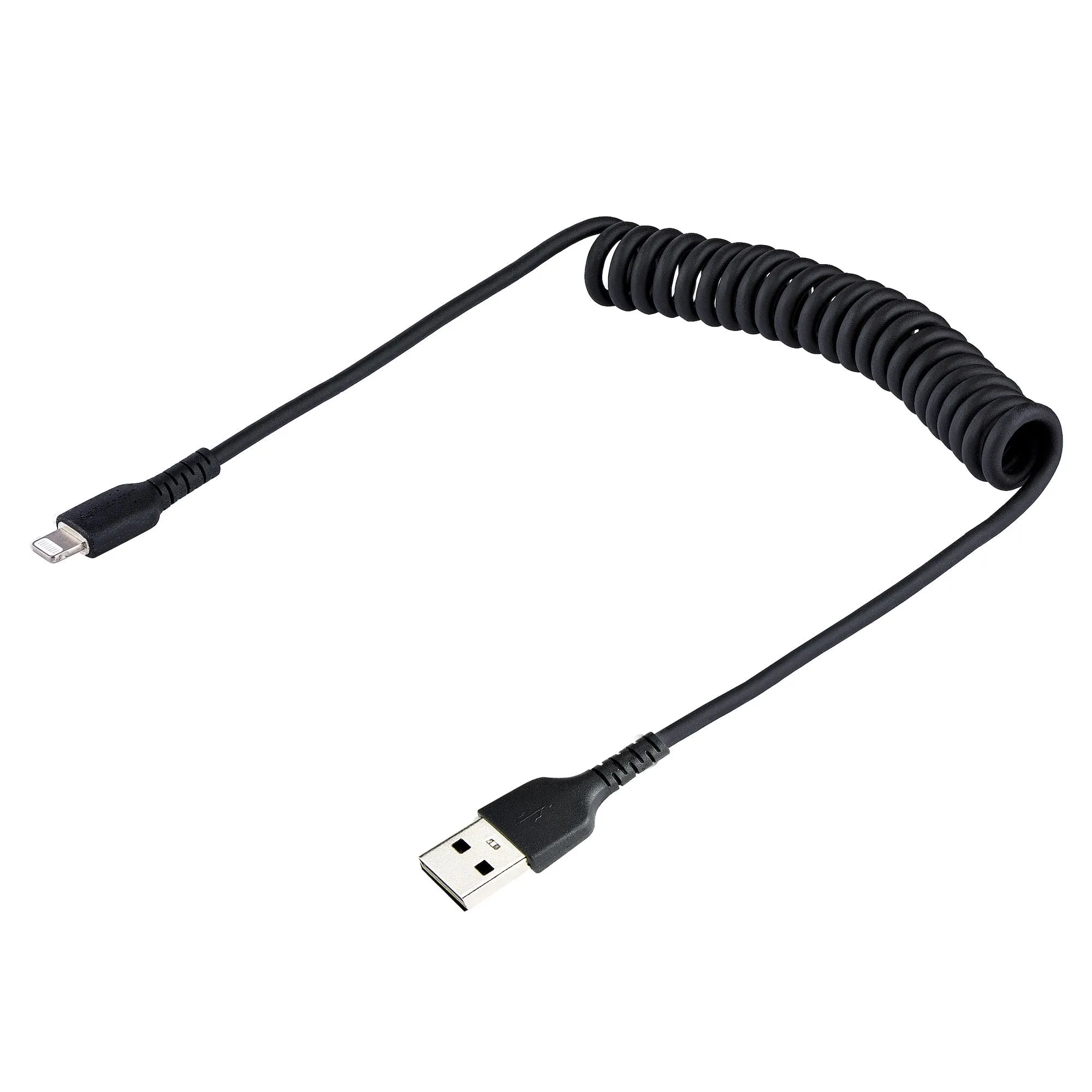 Startech.Com 50Cm (20In) Usb To Lightning Cable, Mfi Certified, Coiled Iphone Charger Cable, Black, Durable And Flexible