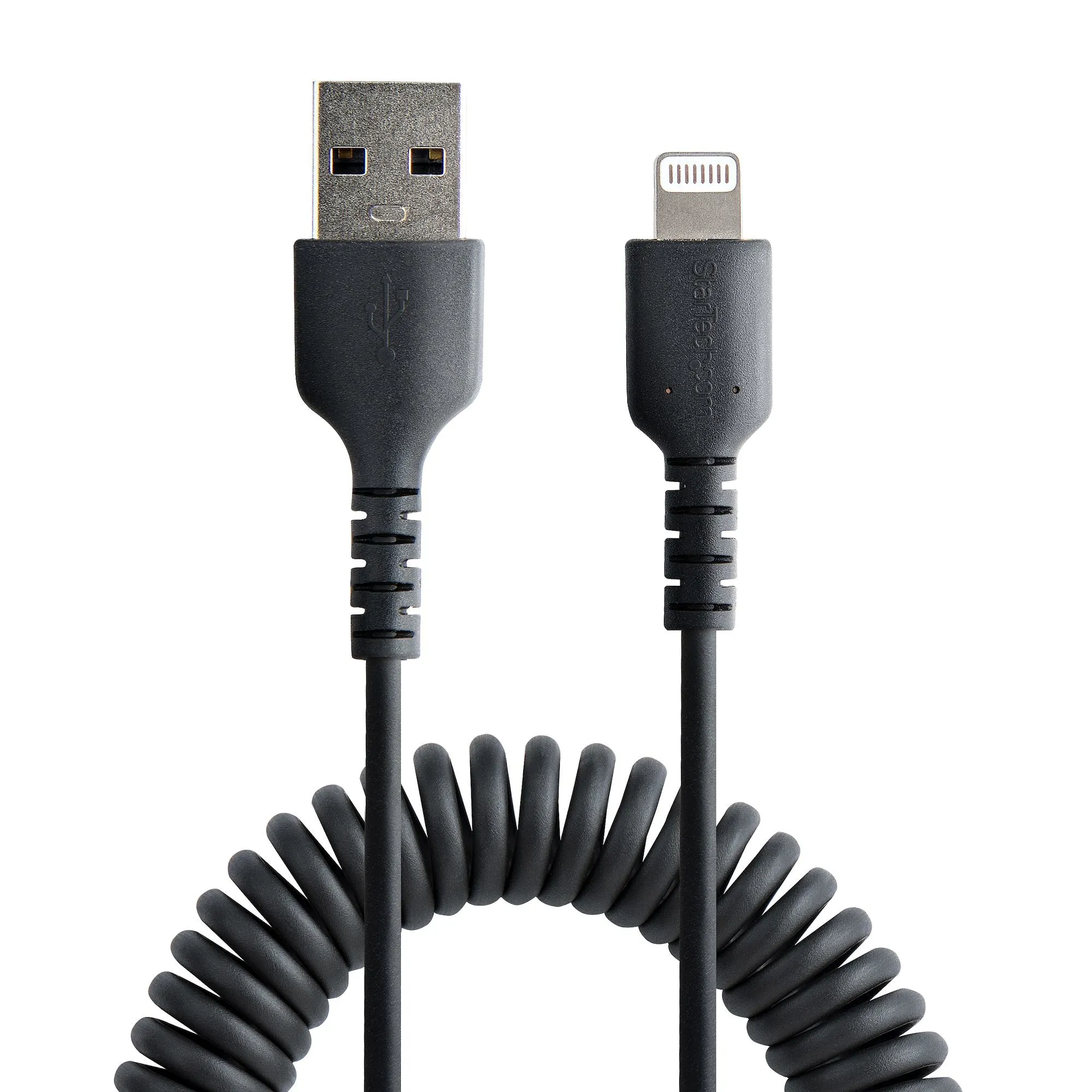 Startech.Com 50Cm (20In) Usb To Lightning Cable, Mfi Certified, Coiled Iphone Charger Cable, Black, Durable And Flexible