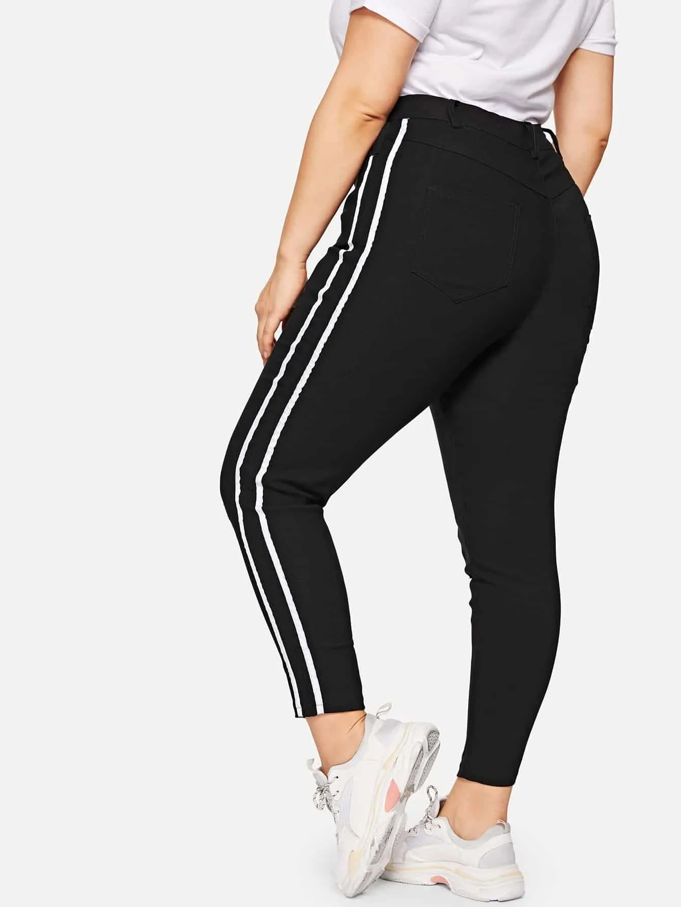 Striped Side Stripe Natural Cropped Plus Size Jeans