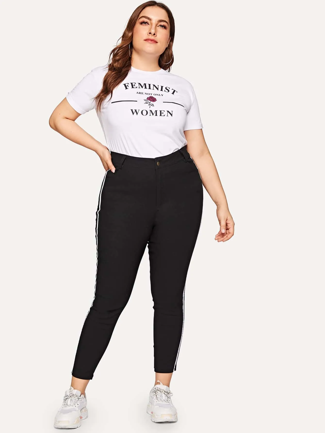 Striped Side Stripe Natural Cropped Plus Size Jeans