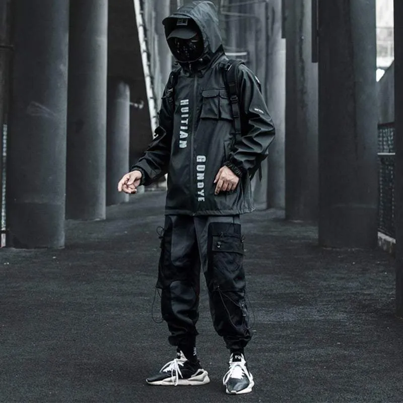 Techwear Black Cargo Jacket Men's