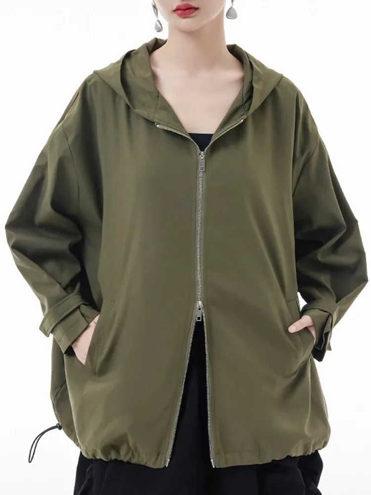 TEEK - Army Green Double Zipper Thin Hooded Jacket