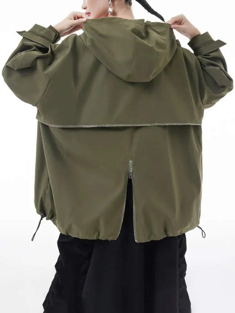 TEEK - Army Green Double Zipper Thin Hooded Jacket