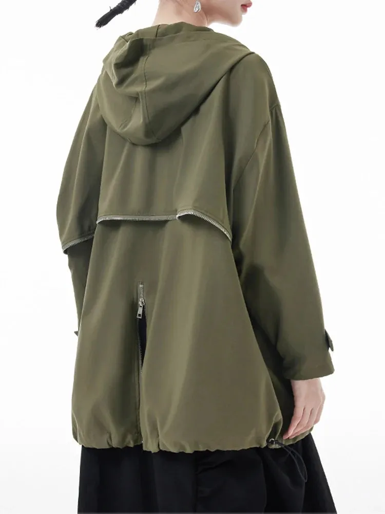 TEEK - Army Green Double Zipper Thin Hooded Jacket