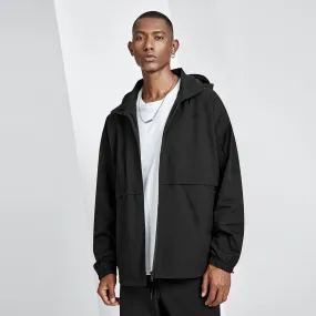 Transport Relaxed Fit Hooded Black Windbreaker Jacket