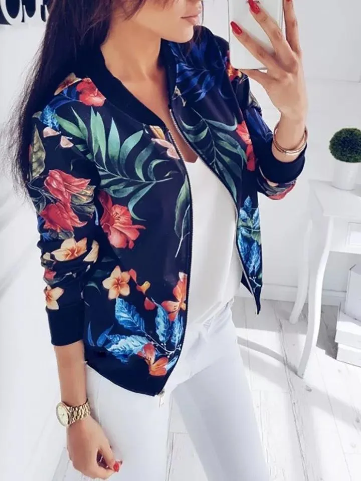 women's floral bomber jacket w/ zip