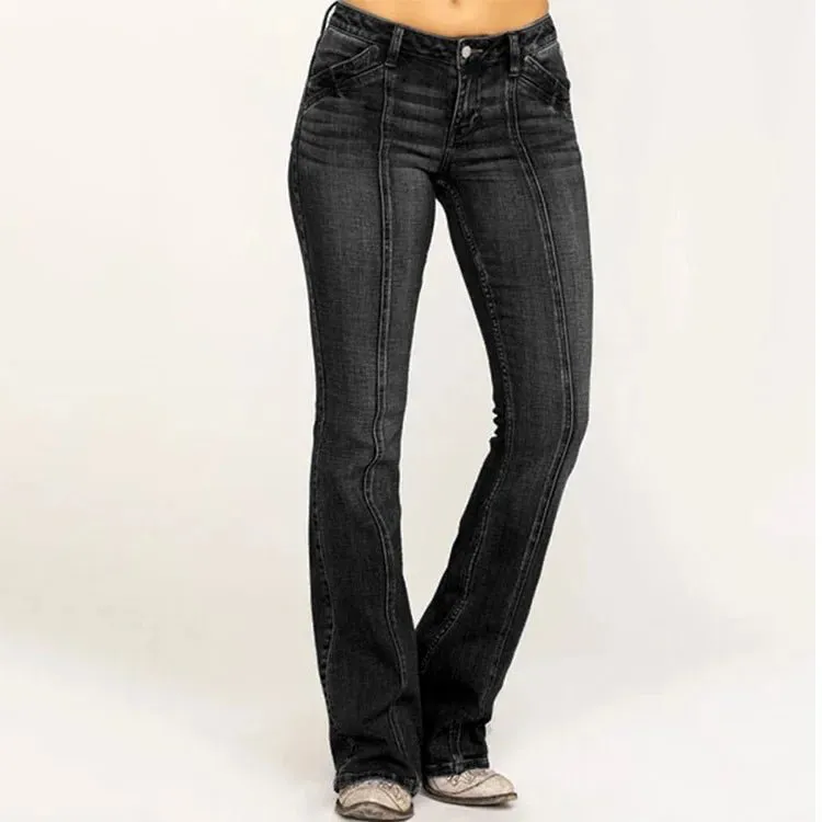 Women's Jeans Slim Fit Slimming Bleached Bell-Bottom Pants Flare Pants Trousers