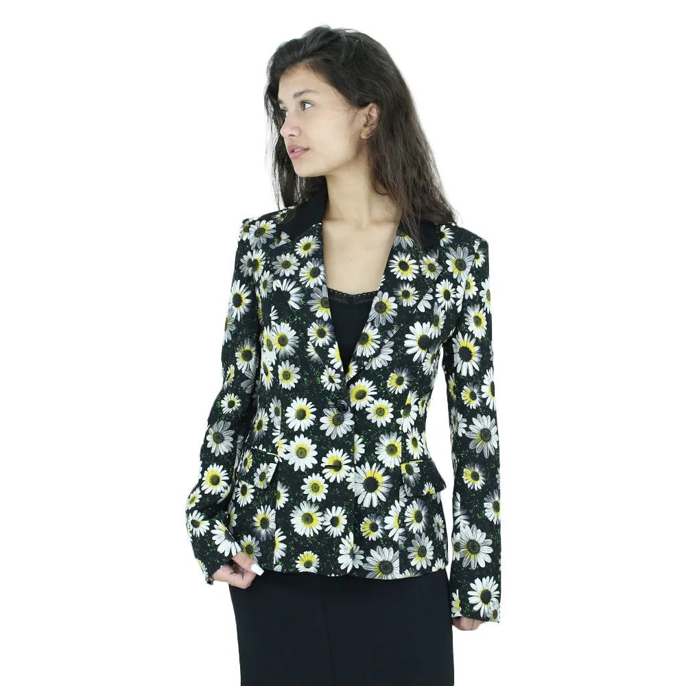 Women's Sunflower Print Blazer,Black